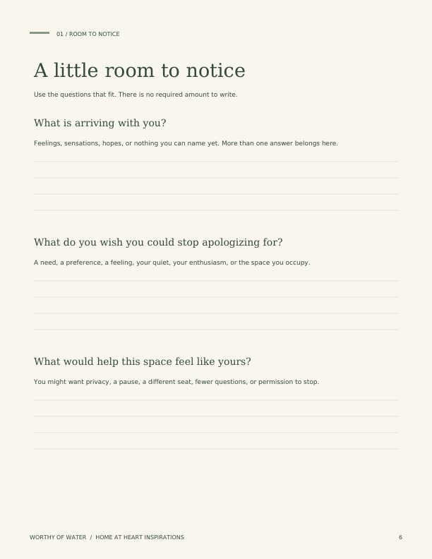 Worthy of Water Writing page preview
